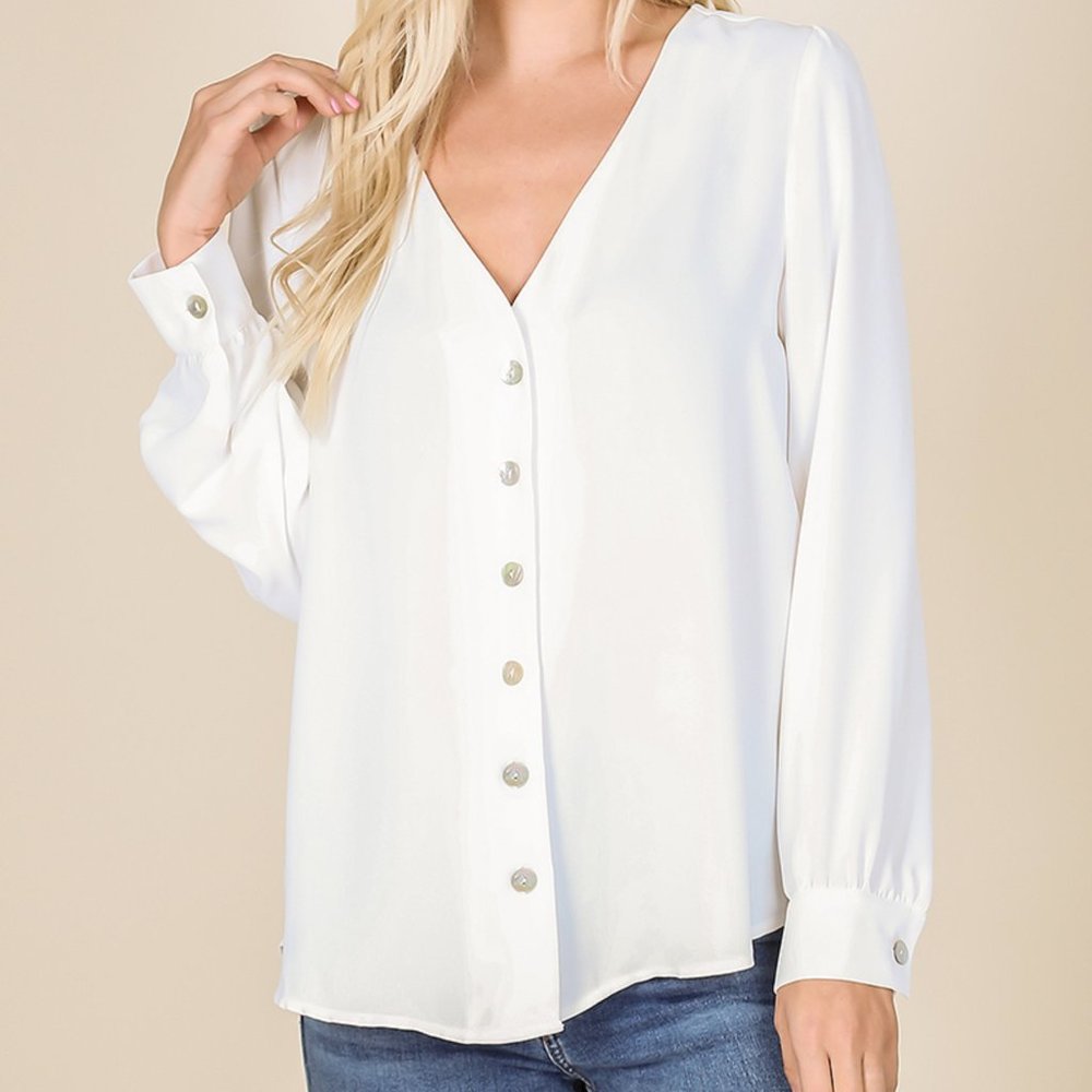 White Woven Knit Button Down Shirt